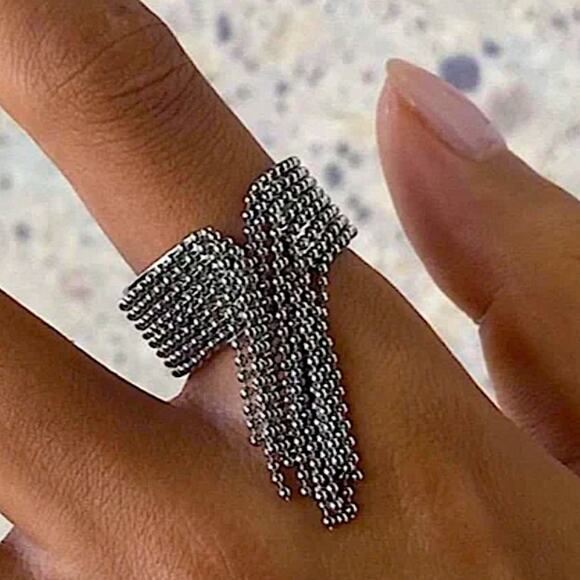 Stainless Steel Tassel Ring Beaded Adjustable Fringe Cascading - Picture 1 of 13